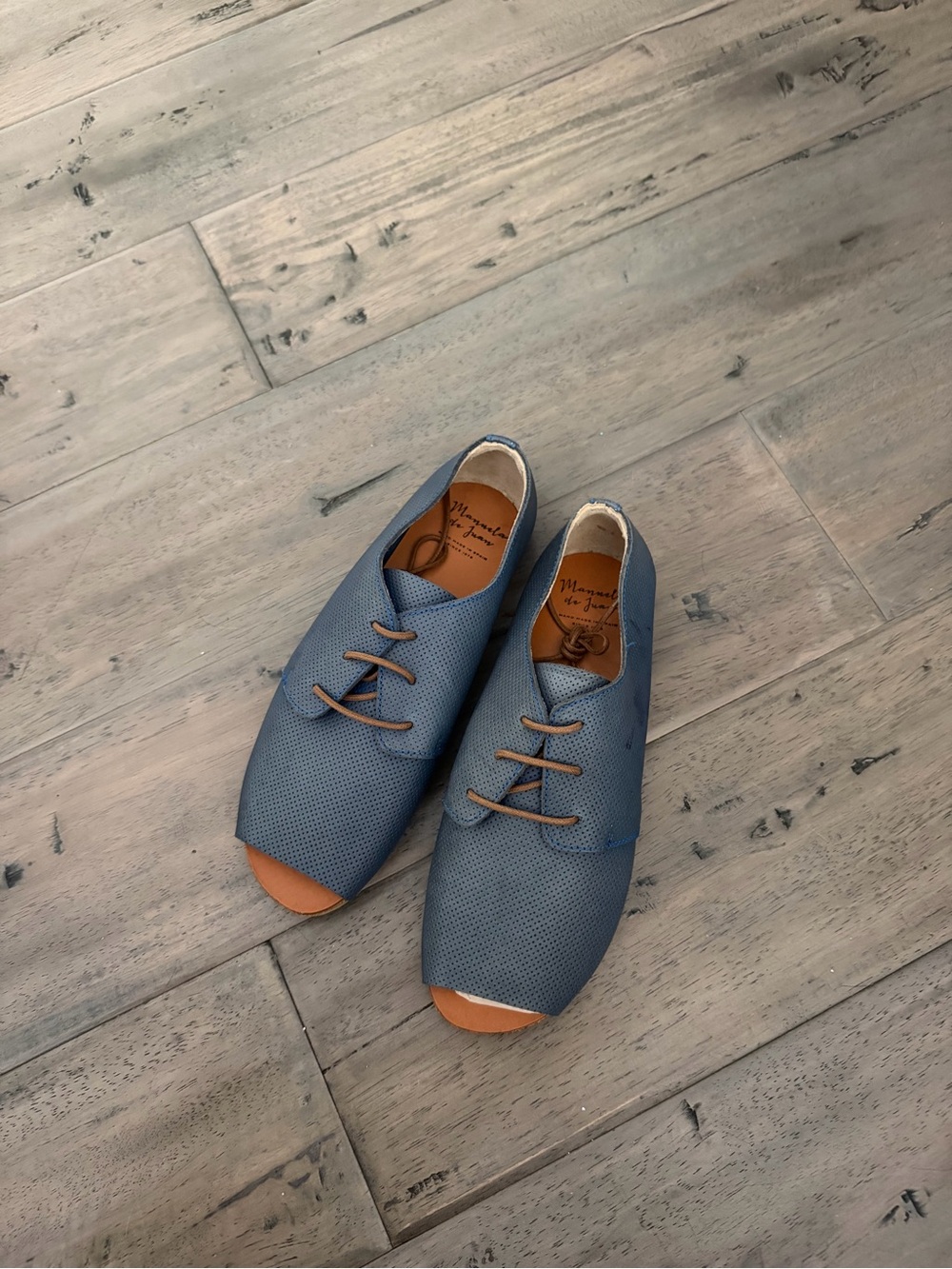 New Manuela de Juan Blue Perforated Lace-Up Open-Toe Shoes Sz 37 - Picture 6 of 6